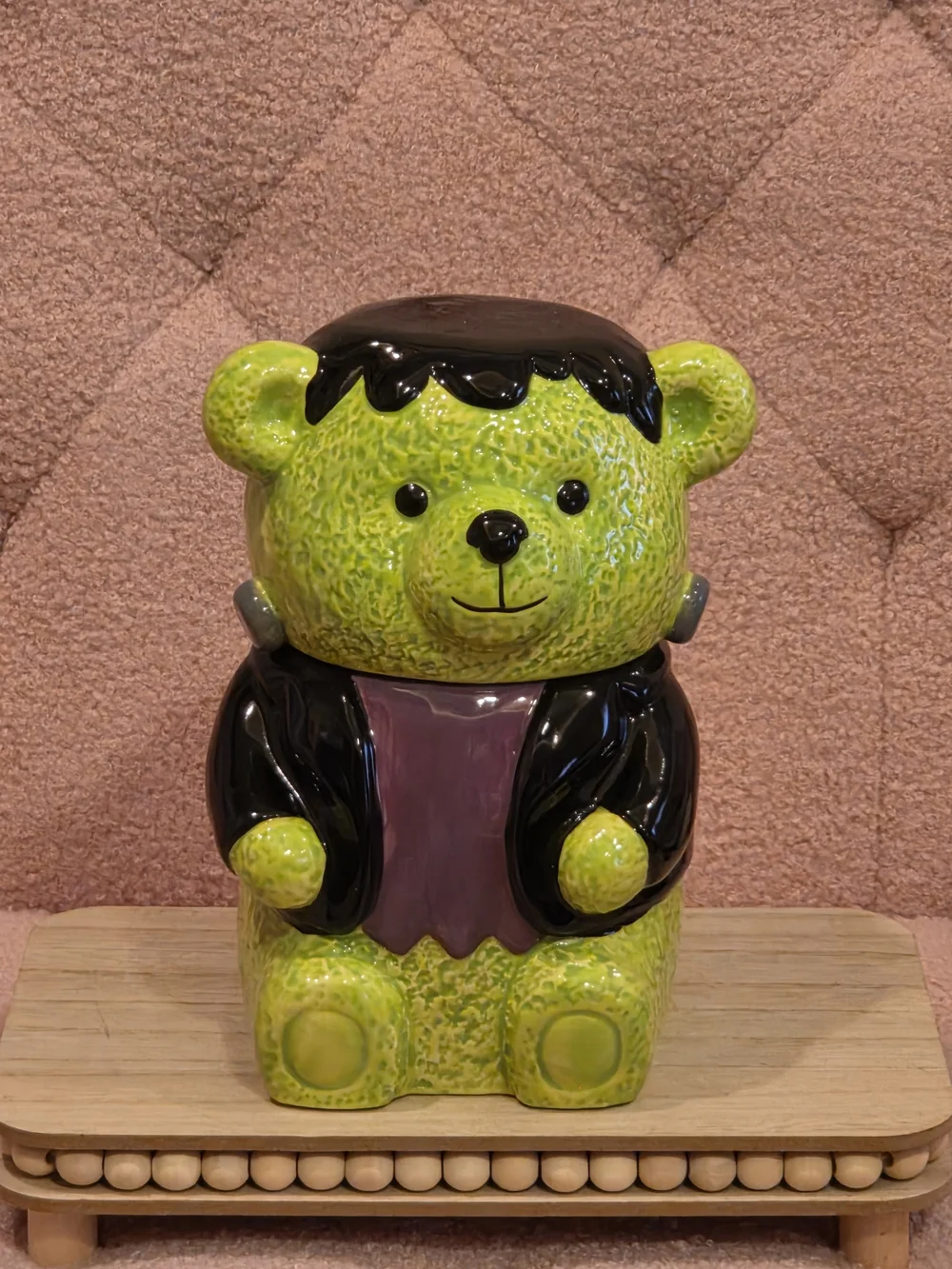 Green Frankenstein Bear Ceramic Cookie Jar - Decorative Home Art